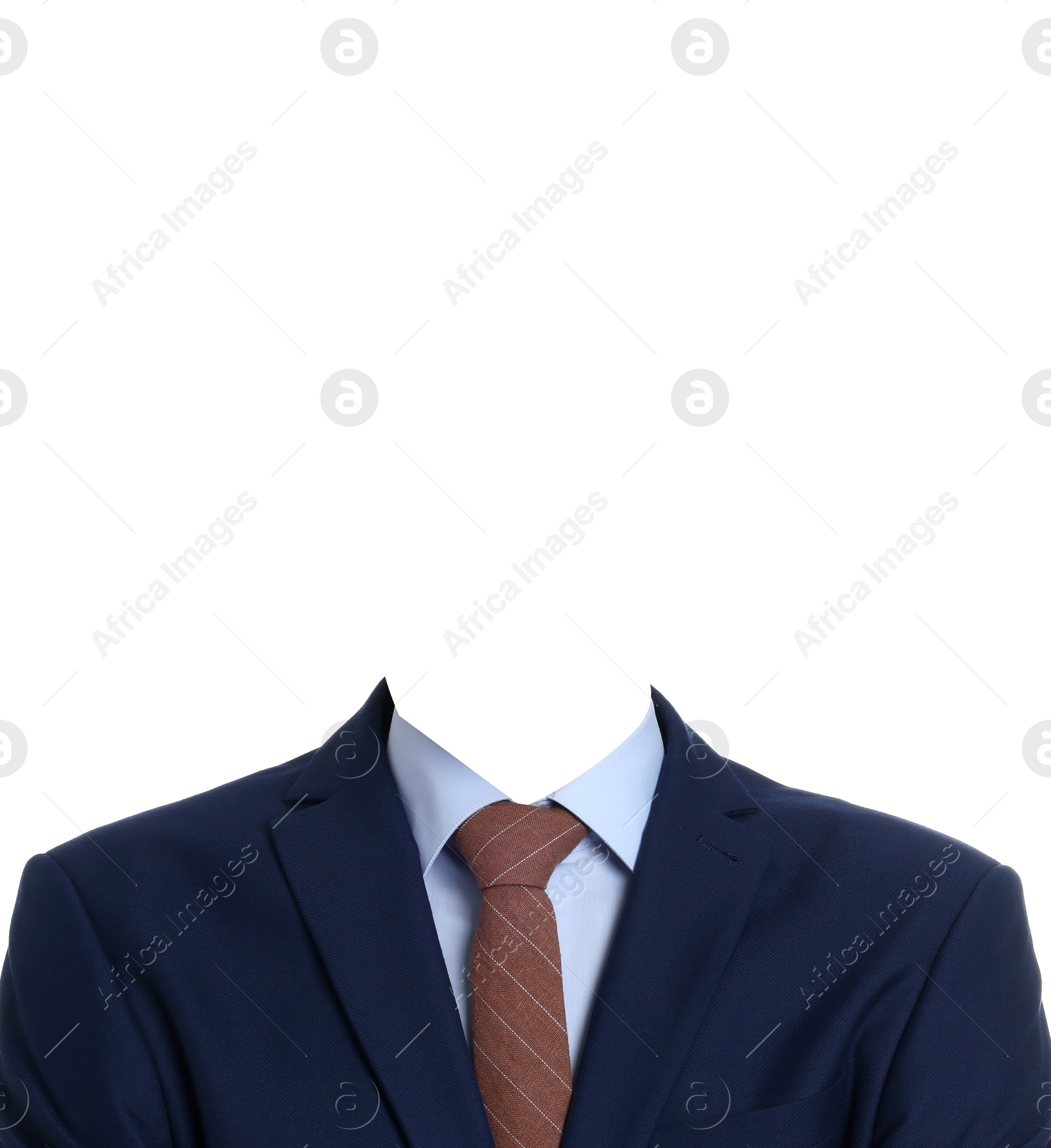 Image of Passport photo, ID card or other document photo. Formal outfit without face for replacement isolated on white