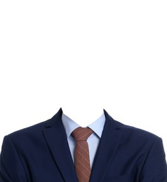 Image of Passport photo, ID card or other document photo. Formal outfit without face for replacement isolated on white