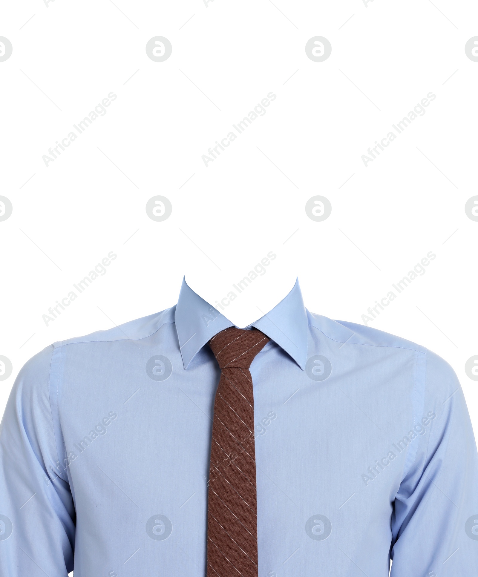 Image of Passport photo, ID card or other document photo. Formal outfit without face for replacement isolated on white