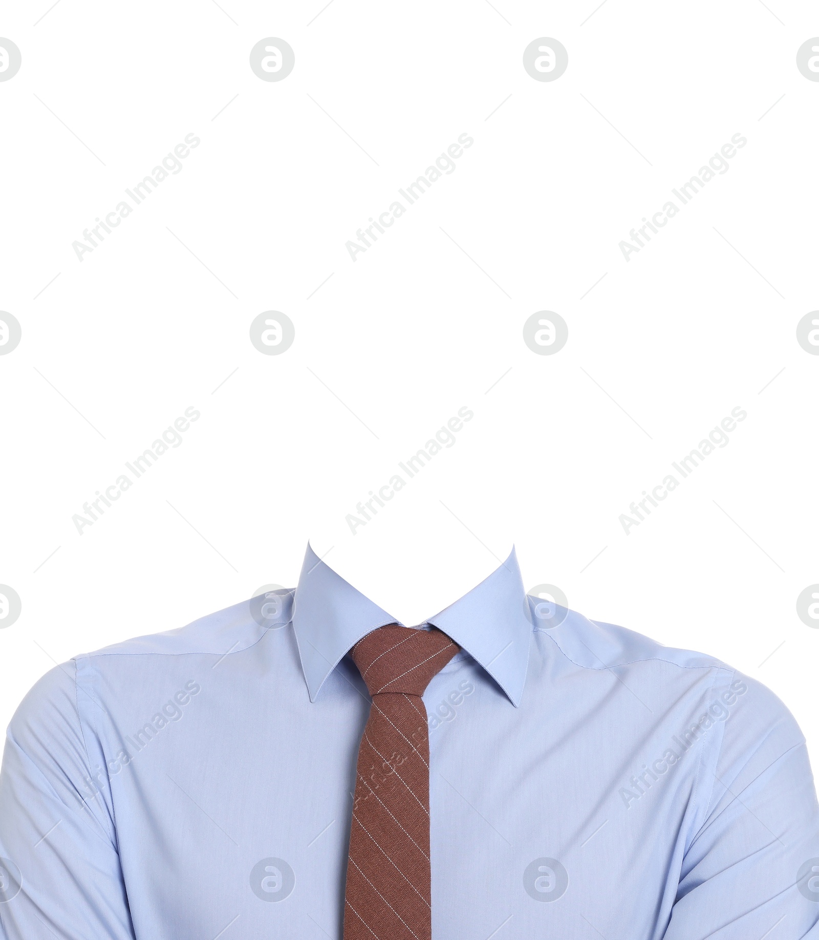 Image of Passport photo, ID card or other document photo. Formal outfit without face for replacement isolated on white