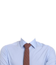 Image of Passport photo, ID card or other document photo. Formal outfit without face for replacement isolated on white