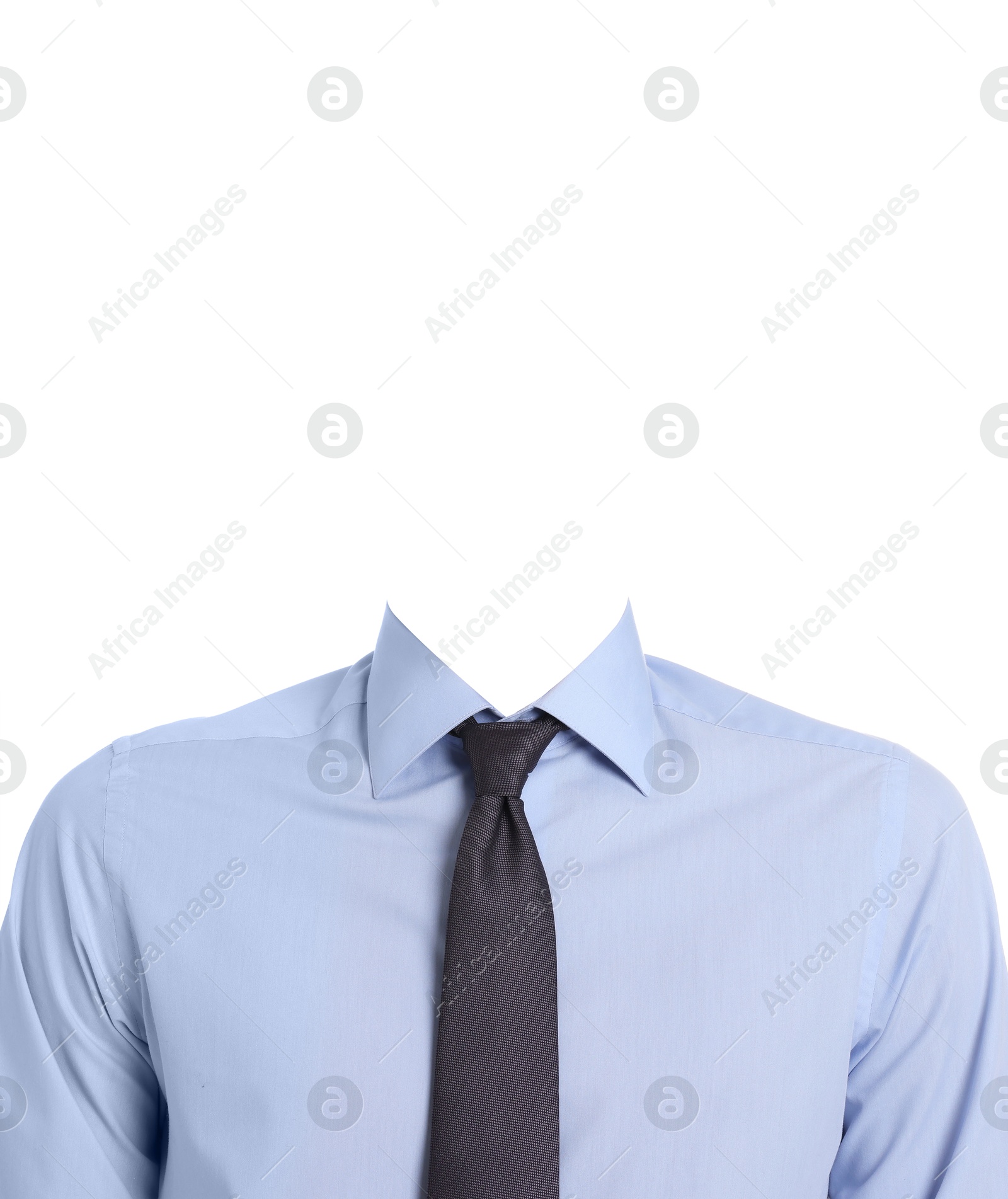 Image of Passport photo, ID card or other document photo. Formal outfit without face for replacement isolated on white