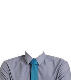 Image of Passport photo, ID card or other document photo. Formal outfit without face for replacement isolated on white