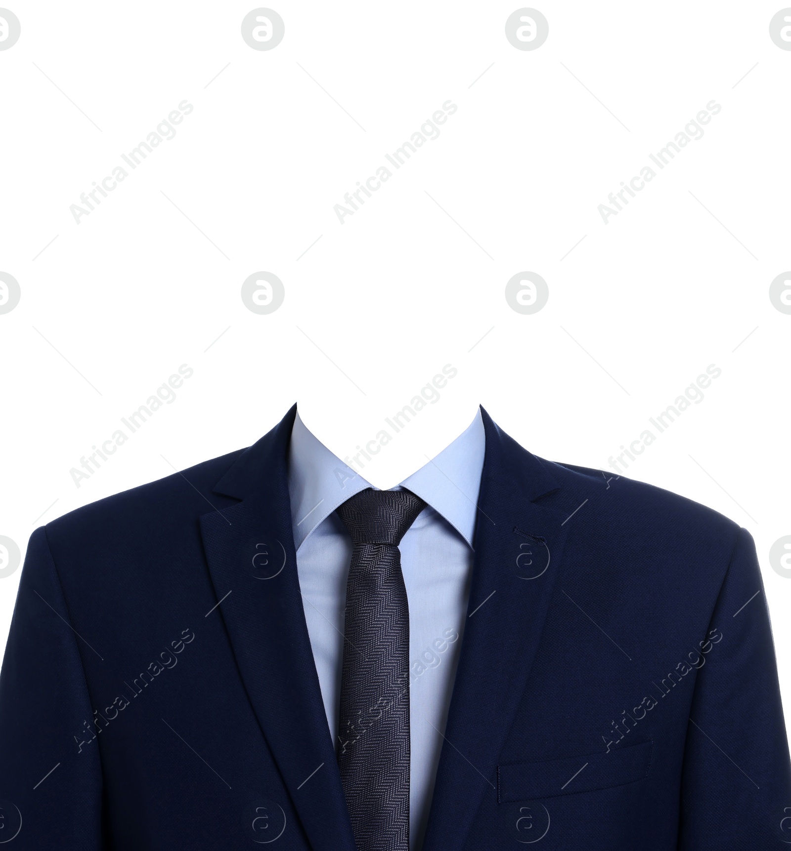 Image of Passport photo, ID card or other document photo. Formal outfit without face for replacement isolated on white