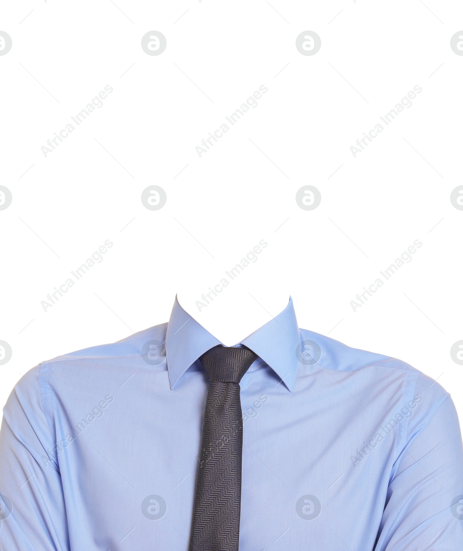 Image of Passport photo, ID card or other document photo. Formal outfit without face for replacement isolated on white