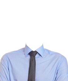 Image of Passport photo, ID card or other document photo. Formal outfit without face for replacement isolated on white