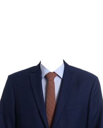 Image of Passport photo, ID card or other document photo. Formal outfit without face for replacement isolated on white