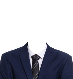 Image of Passport photo, ID card or other document photo. Formal outfit without face for replacement isolated on white