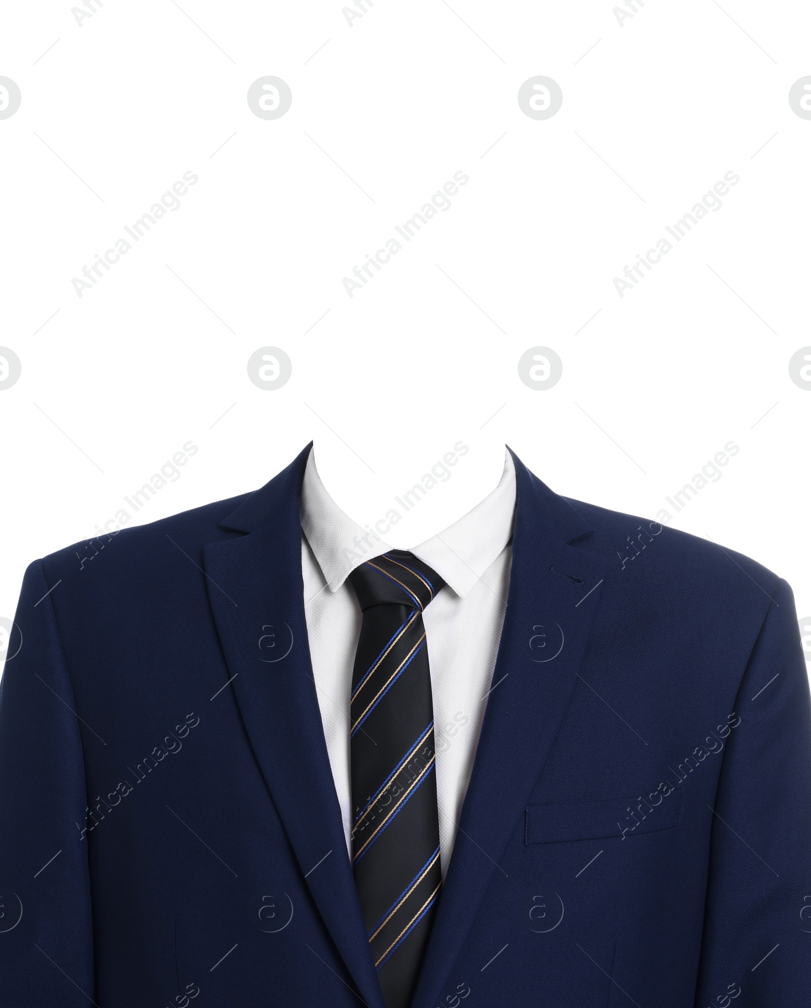 Image of Passport photo, ID card or other document photo. Formal outfit without face for replacement isolated on white