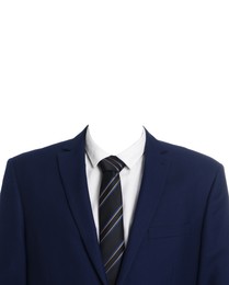 Image of Passport photo, ID card or other document photo. Formal outfit without face for replacement isolated on white