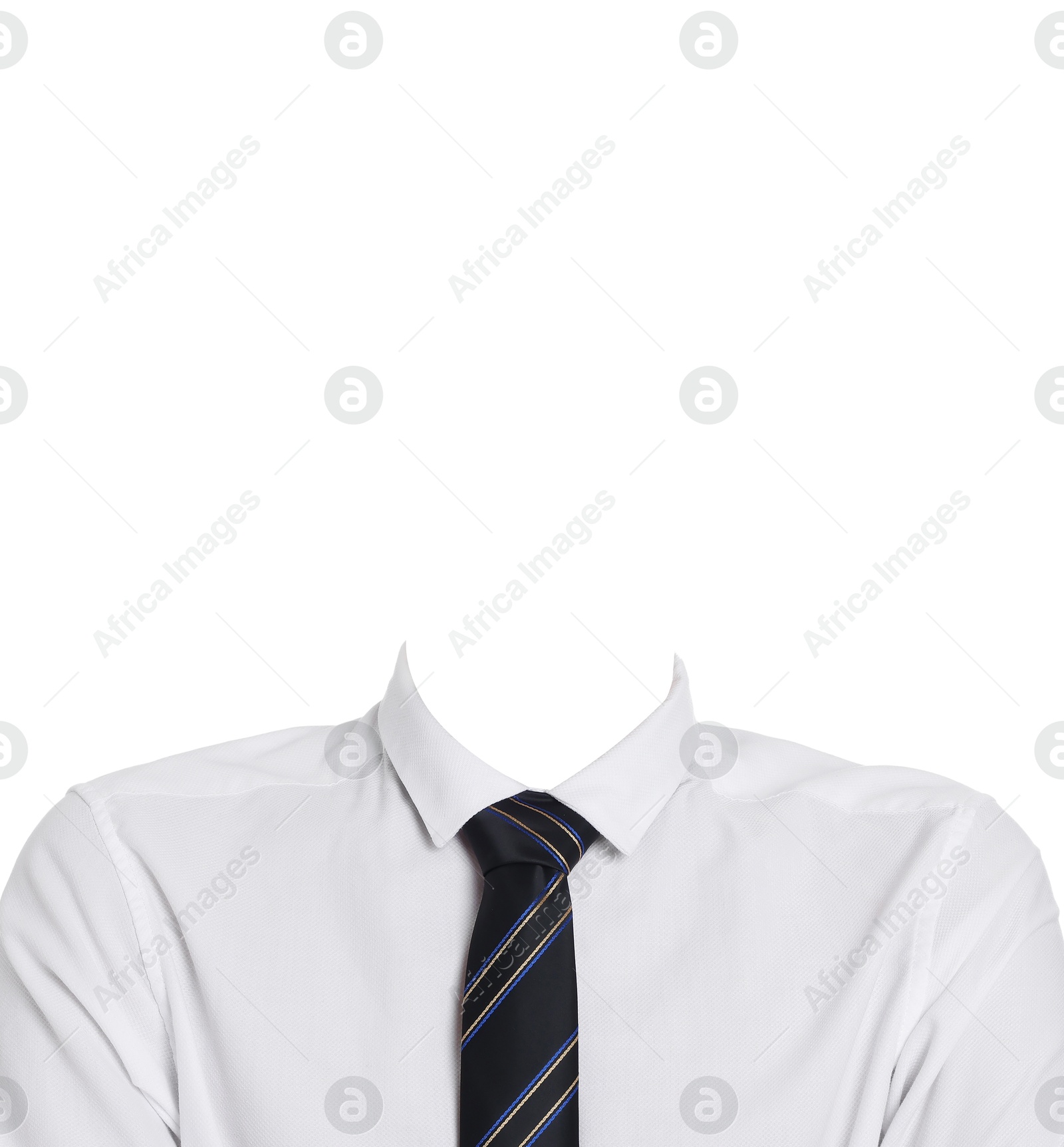 Image of Passport photo, ID card or other document photo. Formal outfit without face for replacement isolated on white