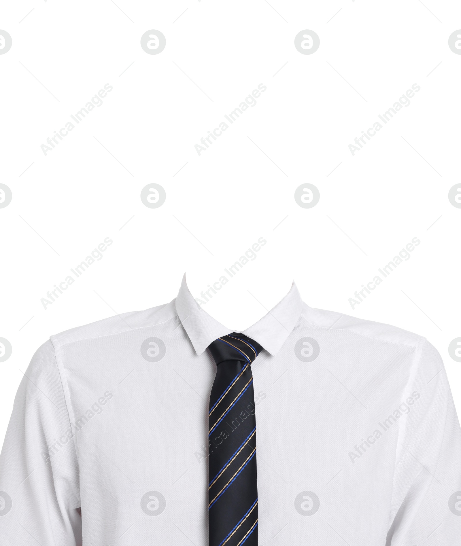 Image of Passport photo, ID card or other document photo. Formal outfit without face for replacement isolated on white