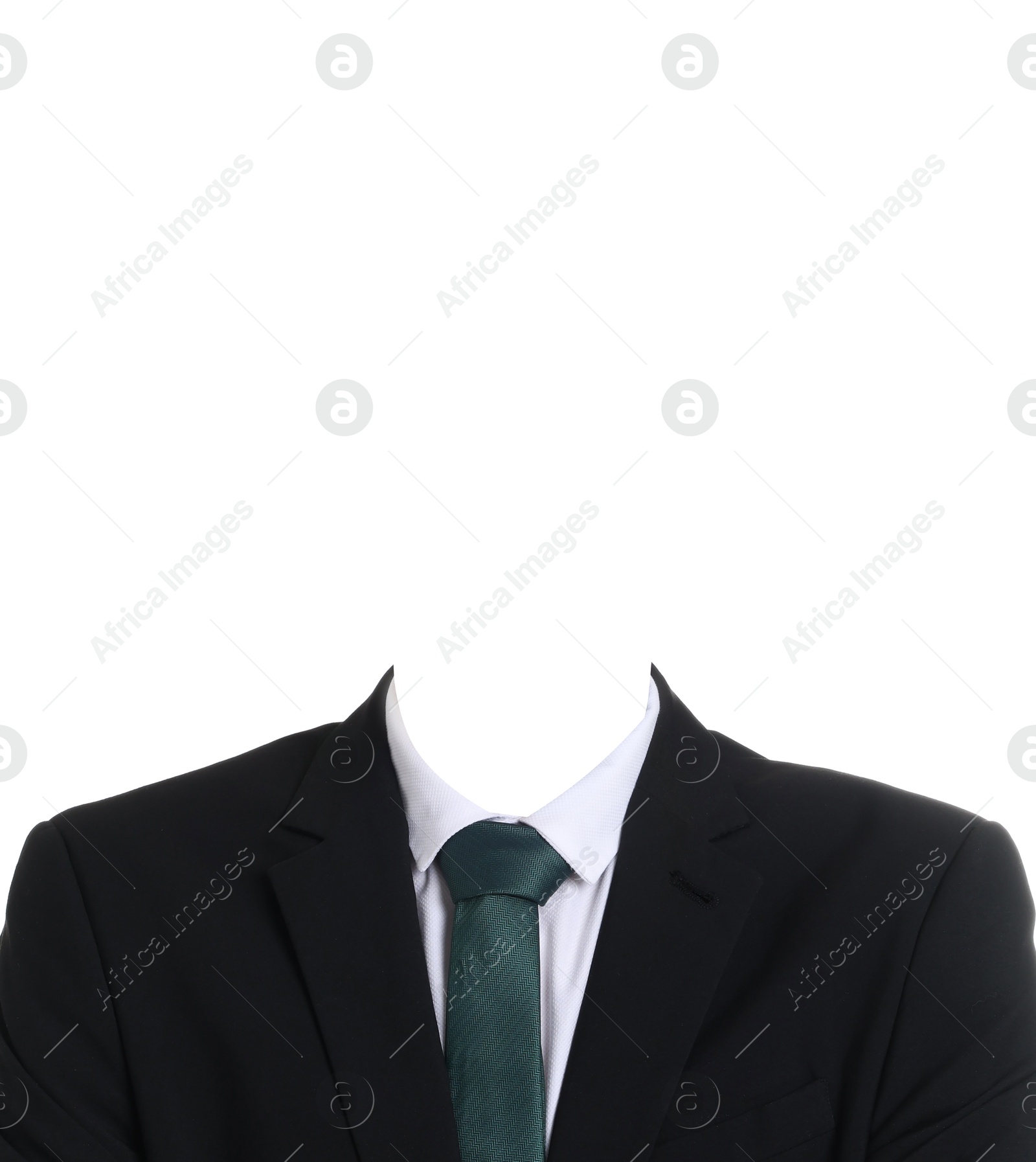 Image of Passport photo, ID card or other document photo. Formal outfit without face for replacement isolated on white