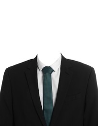 Image of Passport photo, ID card or other document photo. Formal outfit without face for replacement isolated on white