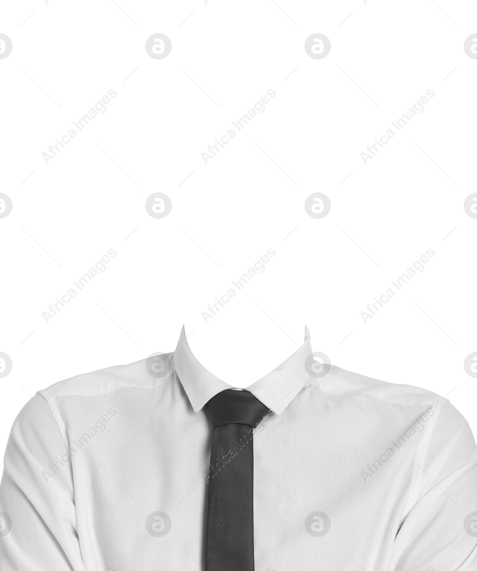 Image of Passport photo, ID card or other document photo. Formal outfit without face for replacement isolated on white