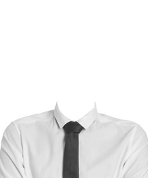 Image of Passport photo, ID card or other document photo. Formal outfit without face for replacement isolated on white