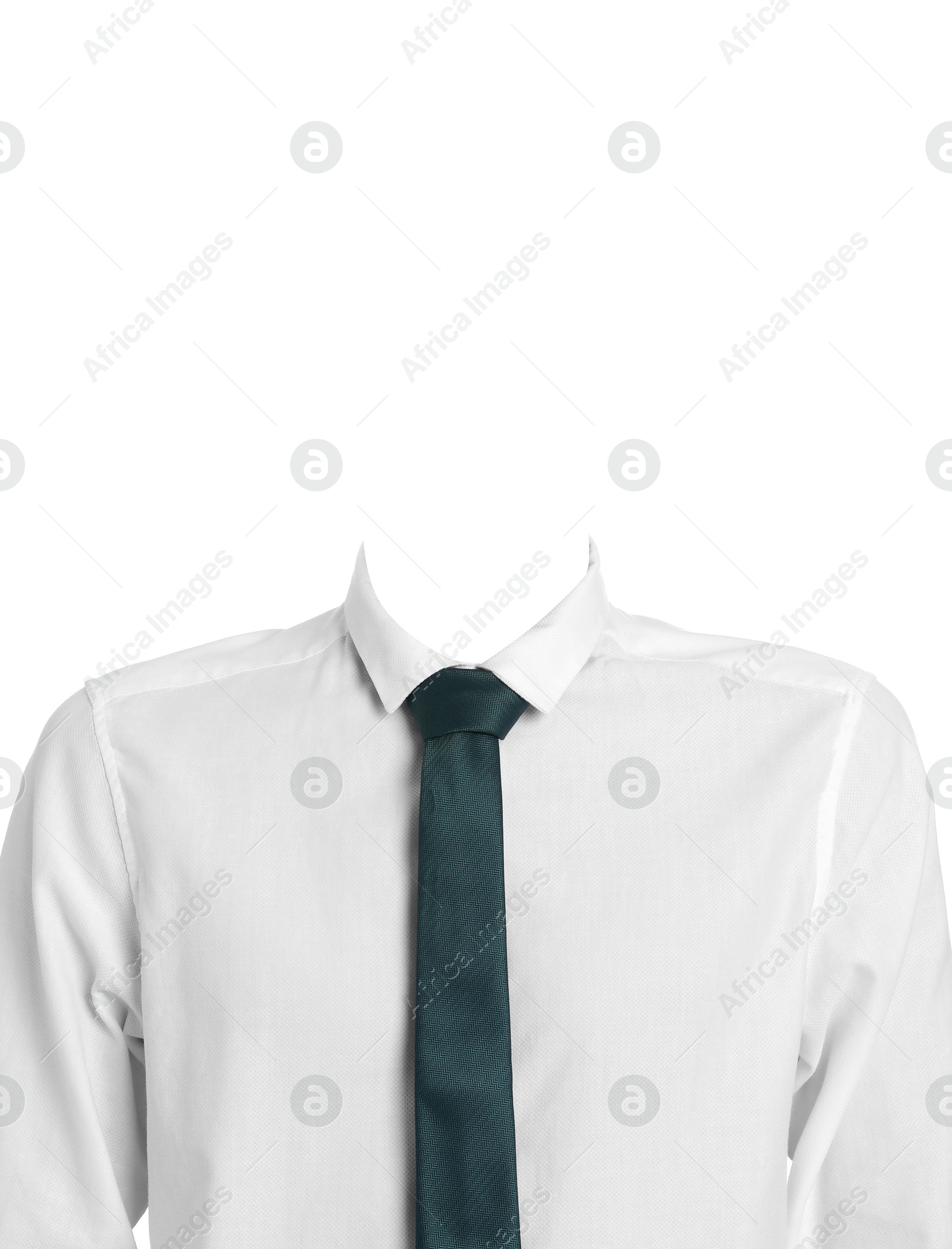 Image of Passport photo, ID card or other document photo. Formal outfit without face for replacement isolated on white