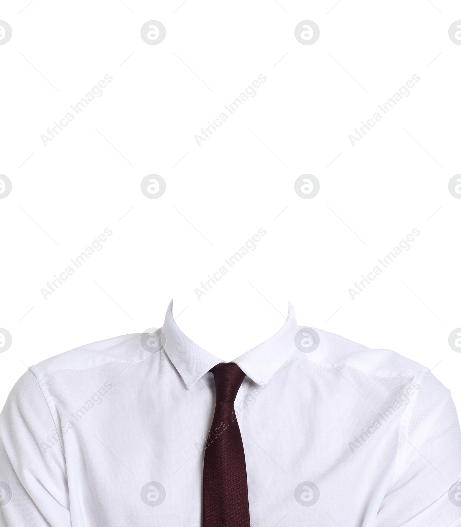 Image of Passport photo, ID card or other document photo. Formal outfit without face for replacement isolated on white