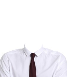 Image of Passport photo, ID card or other document photo. Formal outfit without face for replacement isolated on white