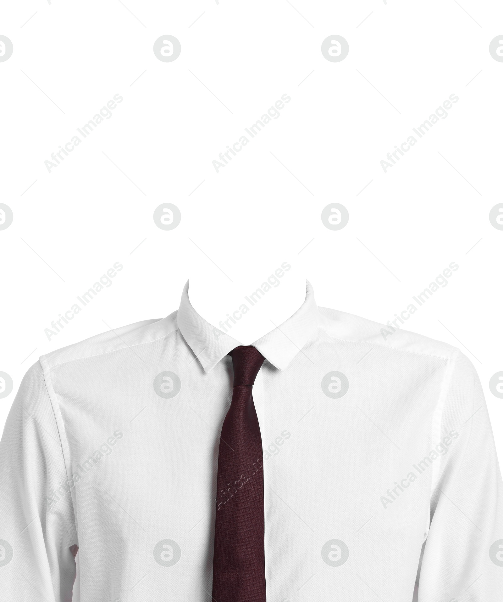 Image of Passport photo, ID card or other document photo. Formal outfit without face for replacement isolated on white