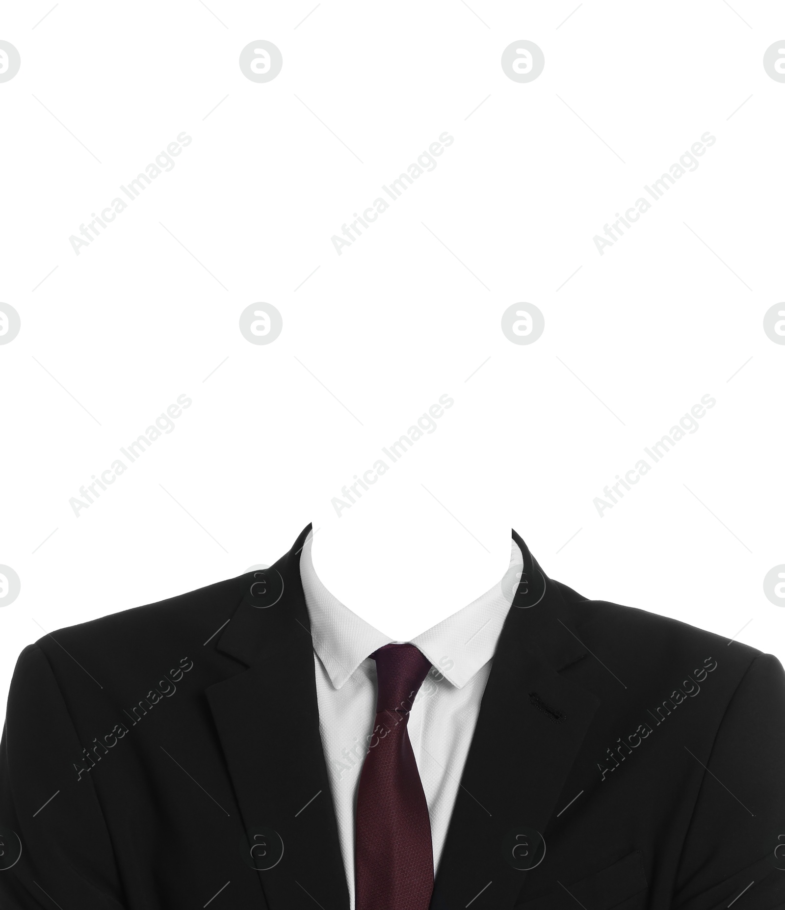 Image of Passport photo, ID card or other document photo. Formal outfit without face for replacement isolated on white