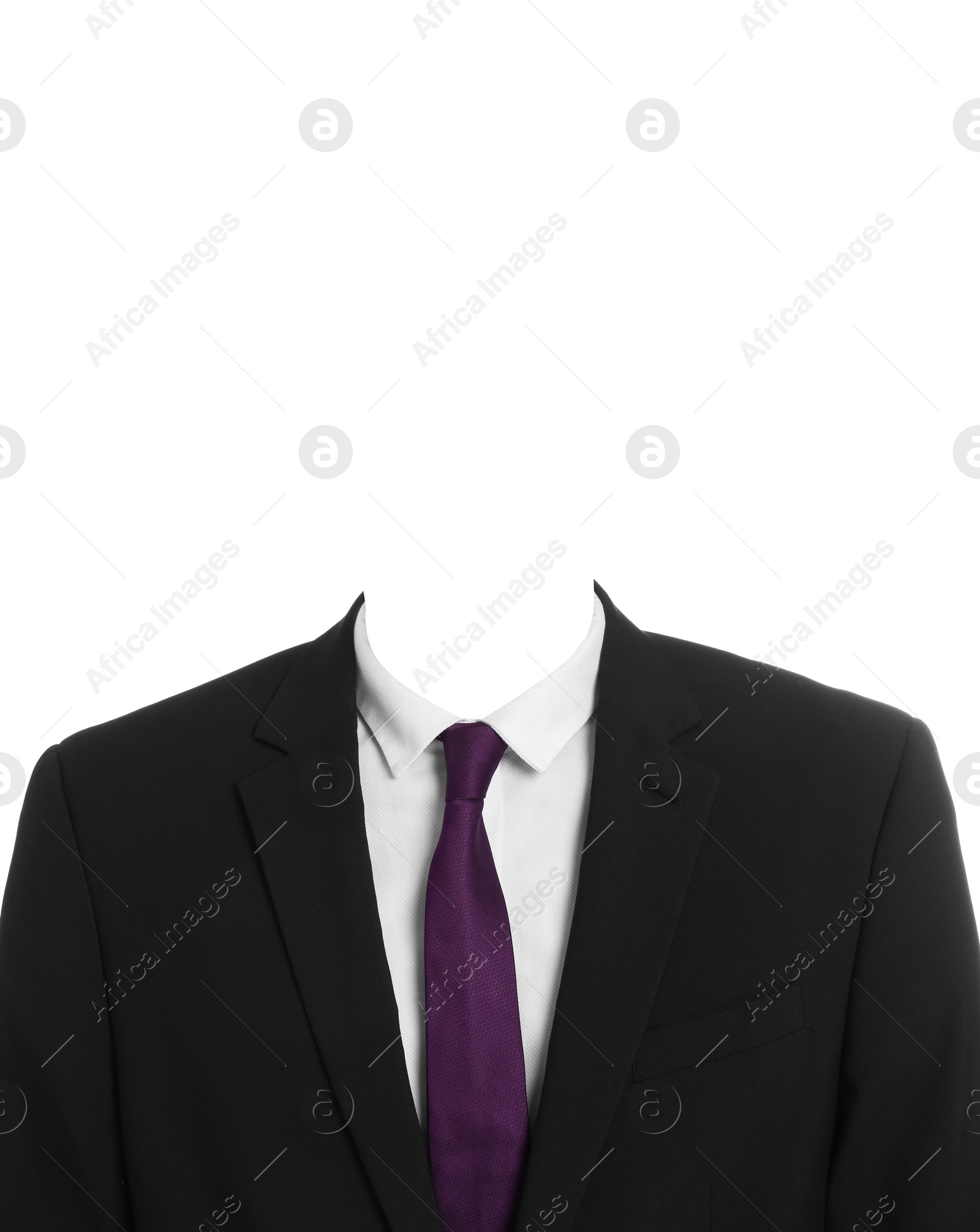 Image of Passport photo, ID card or other document photo. Formal outfit without face for replacement isolated on white