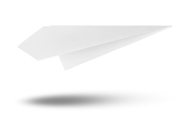 Image of Paper plane in air on white background