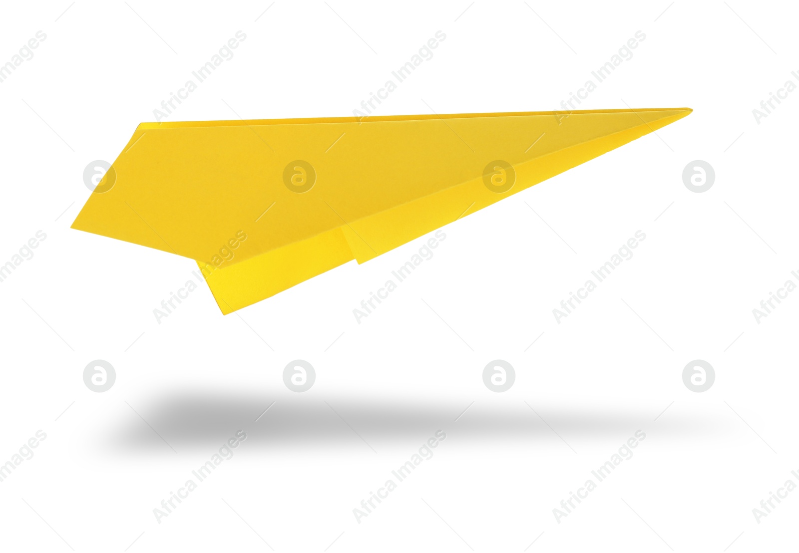 Image of Yellow paper plane in air on white background