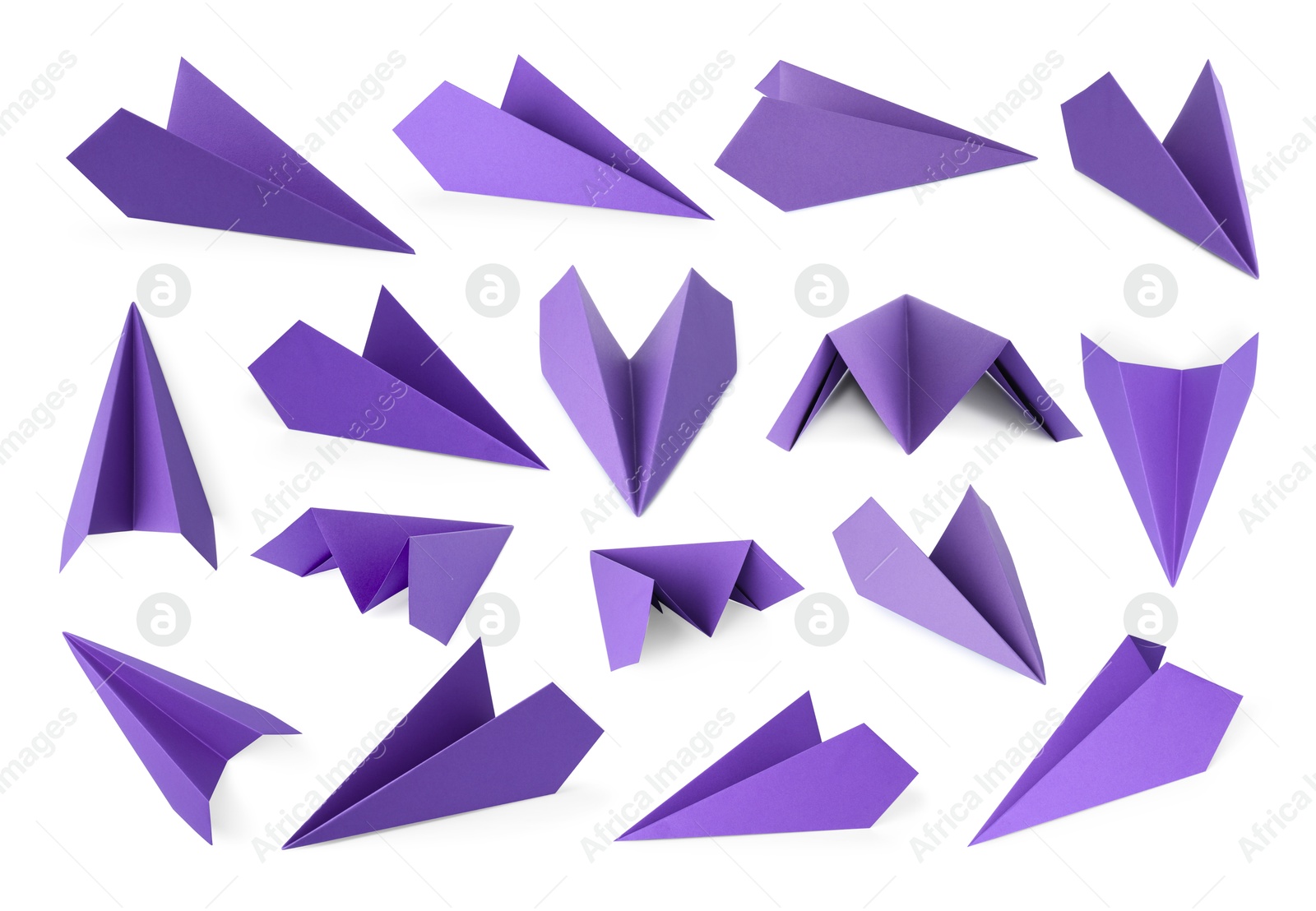 Image of Purple paper planes on white background, set