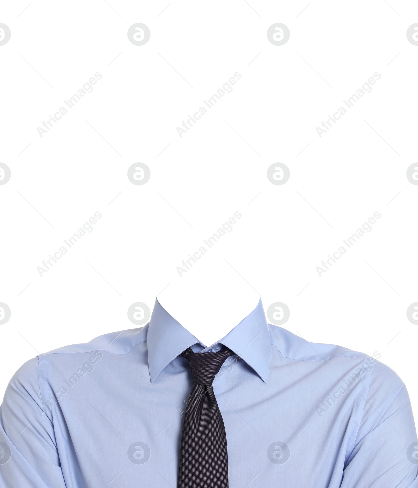 Image of Passport photo, ID card or other document photo. Formal outfit without face for replacement isolated on white