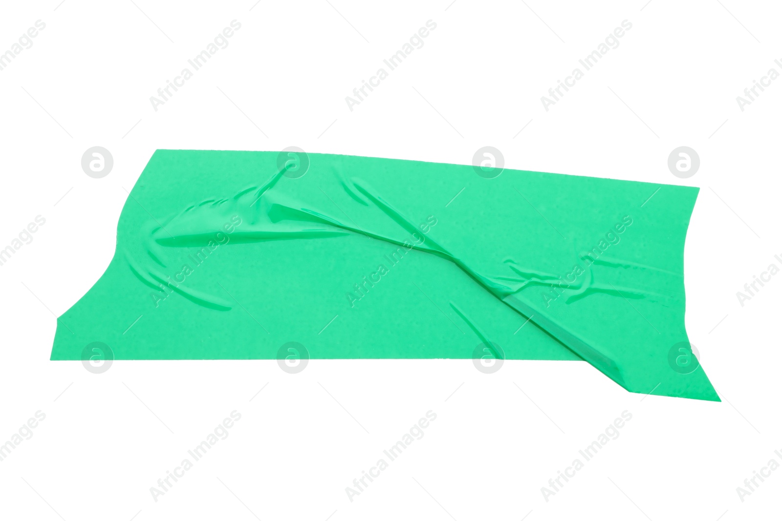 Photo of Strip of green adhesive tape isolated on white, top view