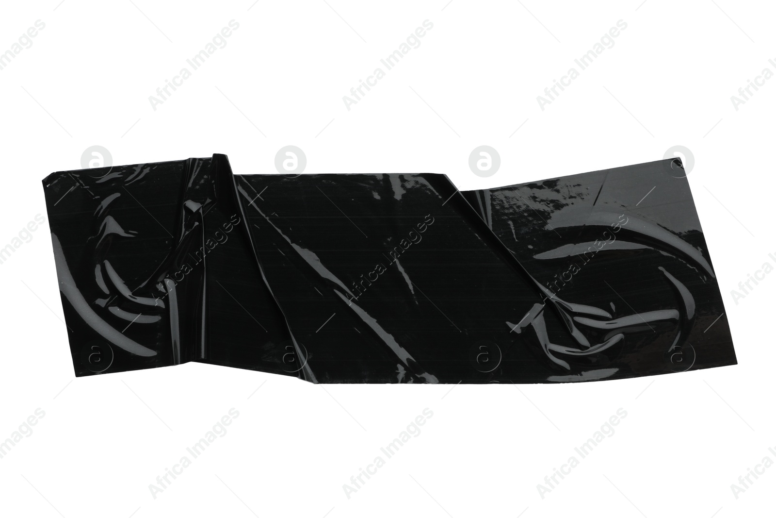 Photo of Strip of black adhesive tape isolated on white, top view