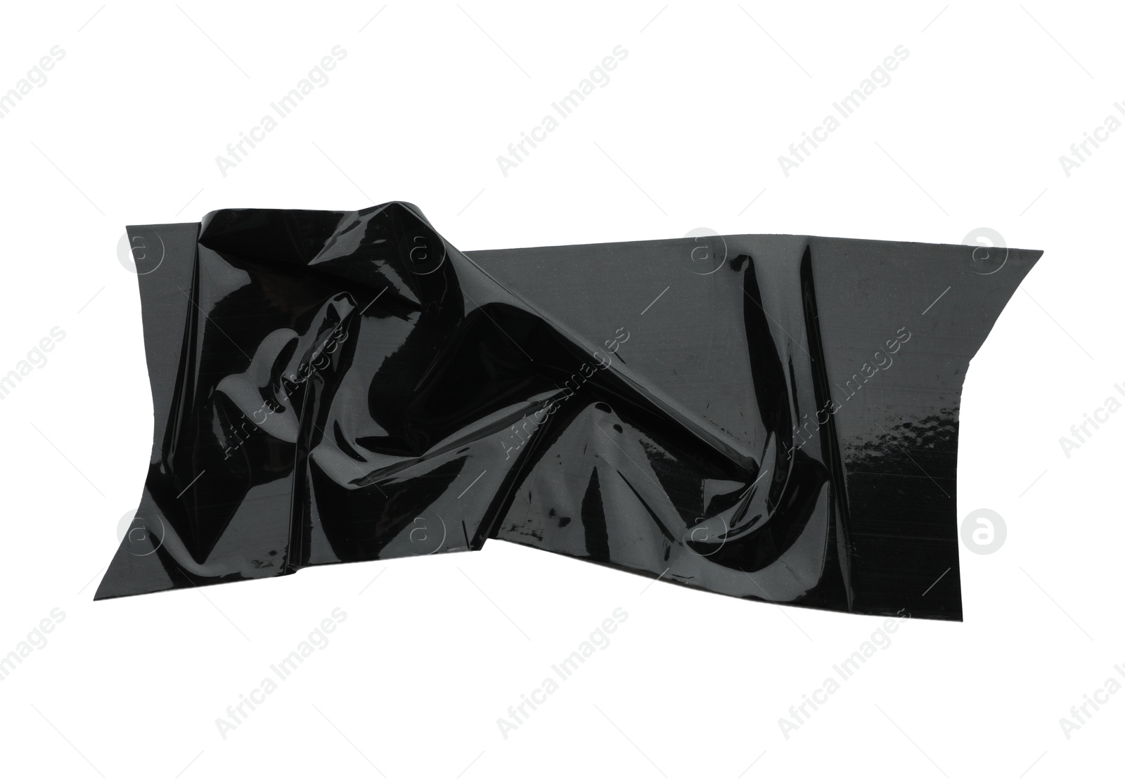 Photo of Strip of black adhesive tape isolated on white, top view