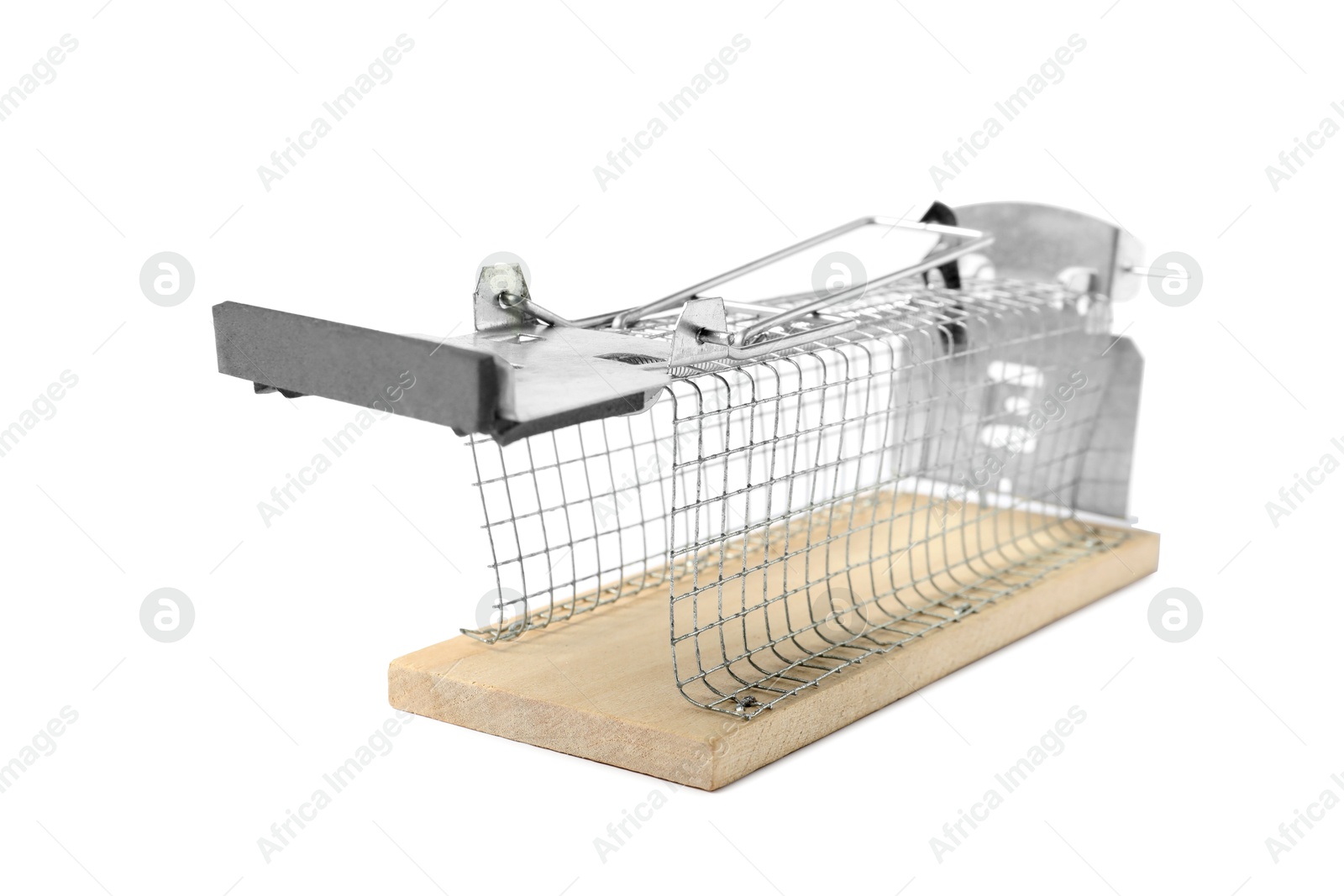 Photo of One empty mouse trap isolated on white