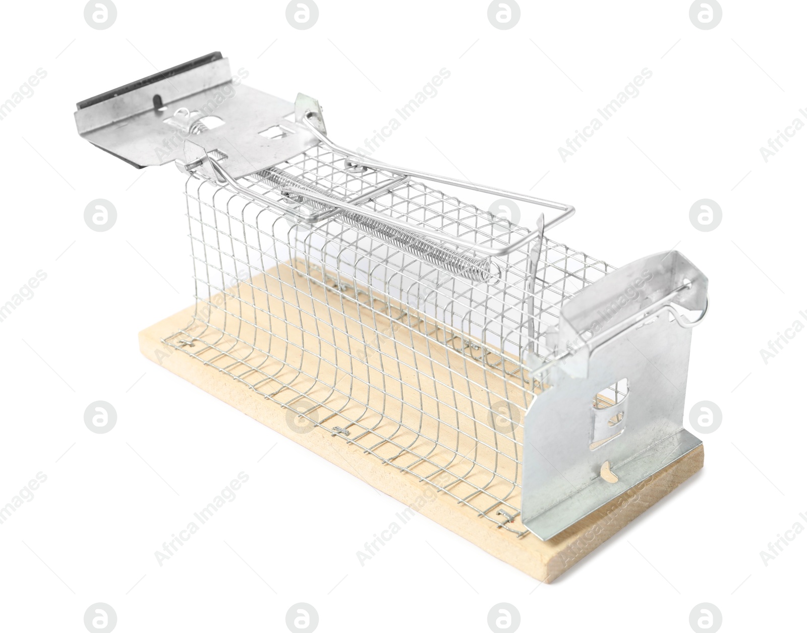 Photo of One empty mouse trap isolated on white