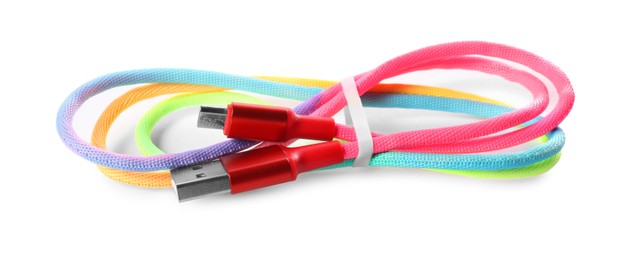 Photo of Colorful USB charge cable isolated on white