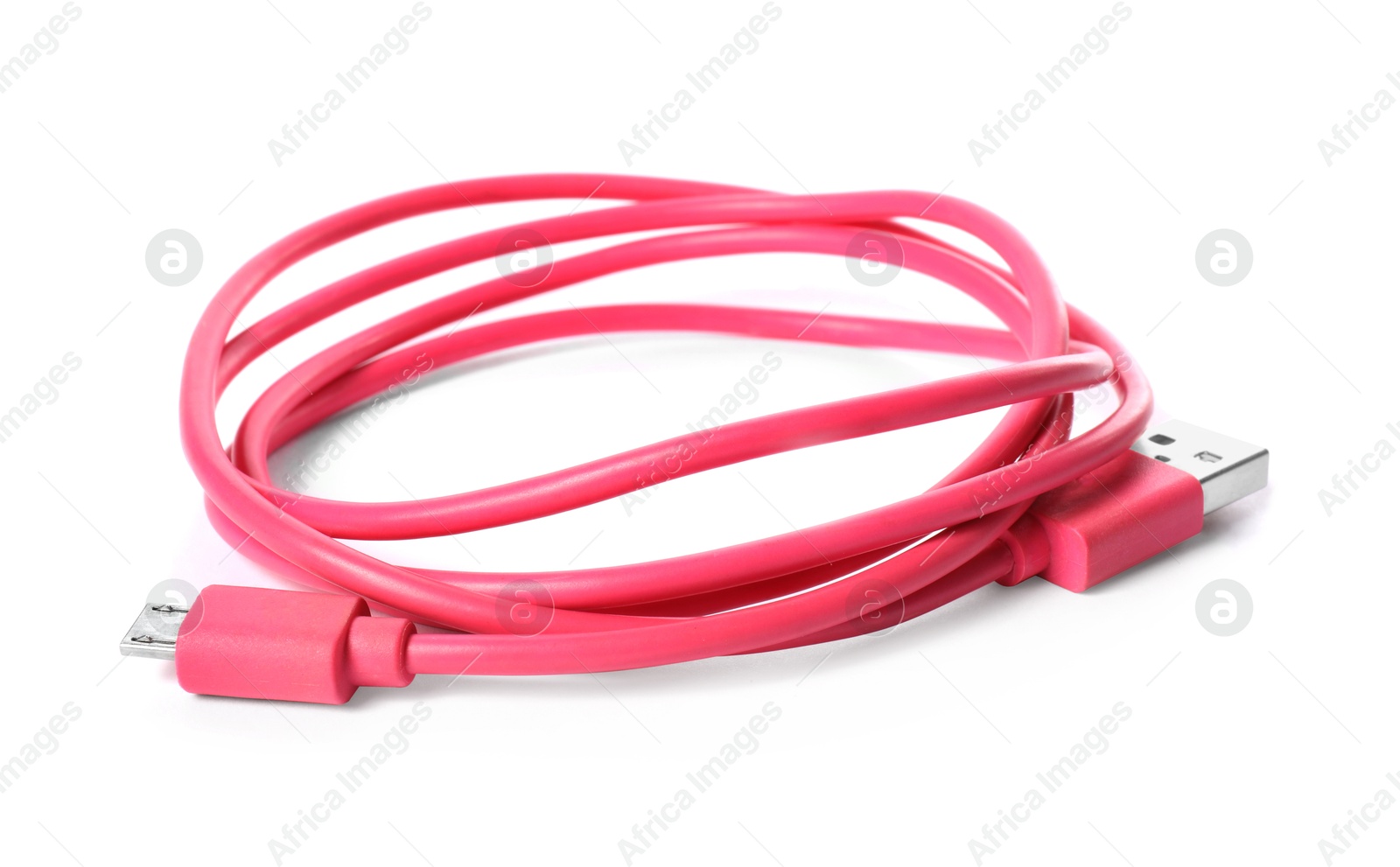 Photo of Pink USB charge cable isolated on white