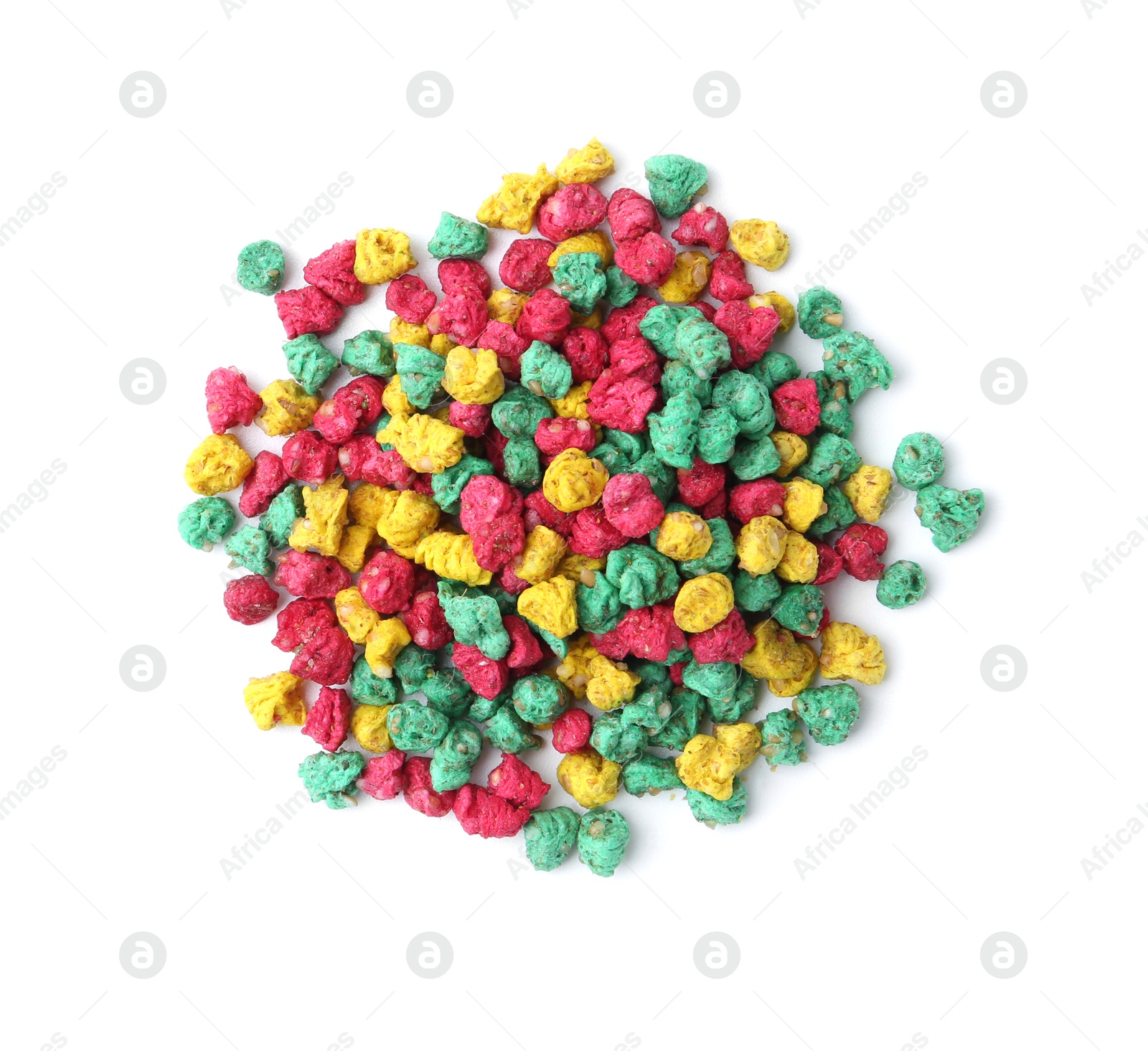 Photo of Pile of rat poison isolated on white, top view