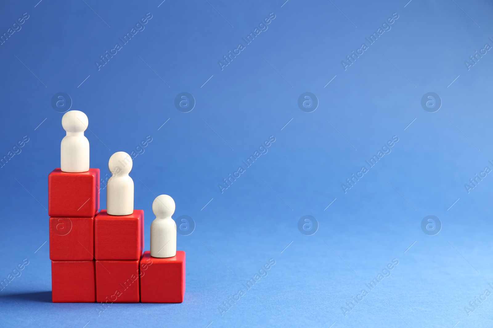 Photo of Competition concept. Human figures on ladder against blue background, space for text