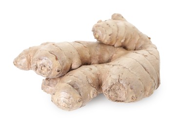 Photo of Fresh ginger isolated on white. Root vegetable