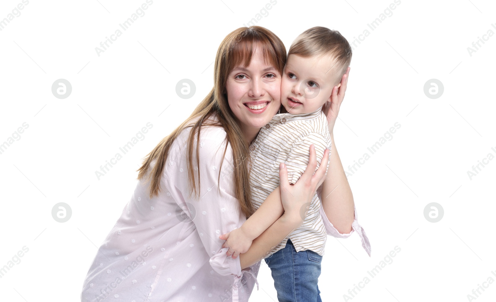 Photo of Mother and her cute son on white background