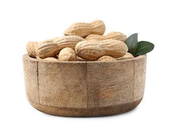 Photo of Unpeeled peanuts in bowl isolated on white
