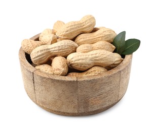 Photo of Unpeeled peanuts in bowl isolated on white