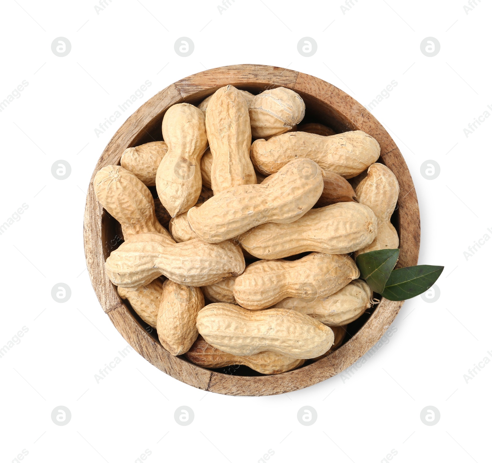 Unpeeled peanuts in bowl isolated on white, top view Photo of Unpeeled peanuts in bowl isolated on white, top view
