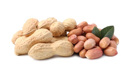 Photo of Pile of different peanuts isolated on white