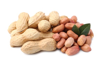 Photo of Pile of different peanuts isolated on white
