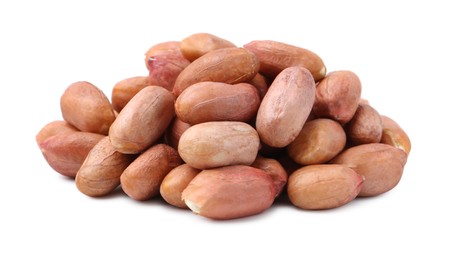 Photo of Pile of fresh peanuts isolated on white