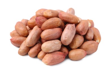 Photo of Pile of fresh peanuts isolated on white