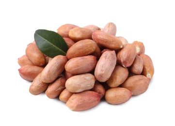 Photo of Pile of fresh peanuts isolated on white