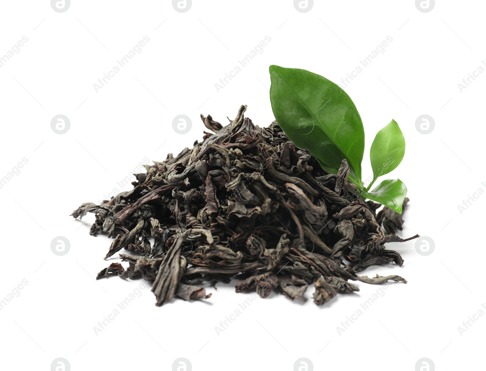 Photo of Pile of dried tea leaves isolated on white